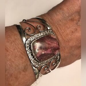 Cobalto Calsite Stamped Solid 925 Sterling Silver Cuff Bracelet